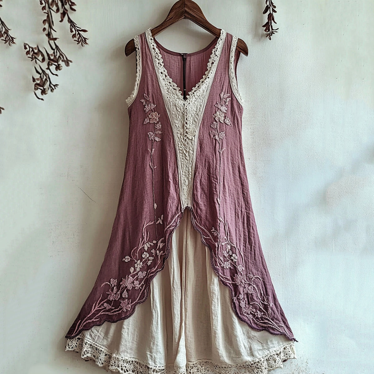 Women's Cherry Blossom Lace Art Vintage Linen Tank Dress artswardrobe