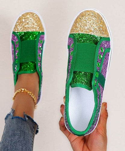 Purple Canvas Flat Feet Shoes Splicing Sequins