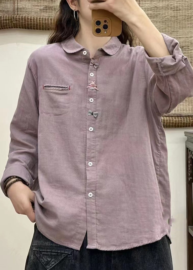 White Peter Pan Collar Button Bow Shirt Long Sleeve