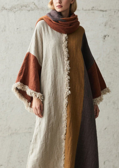 Colorblock Tassel Patchwork Cotton Dresses Fall