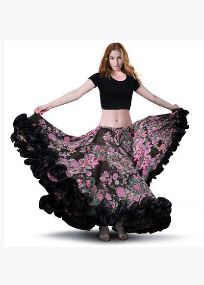 Photo Color Ruffled Print Exra Large Hem Chiffon Skirt Spring