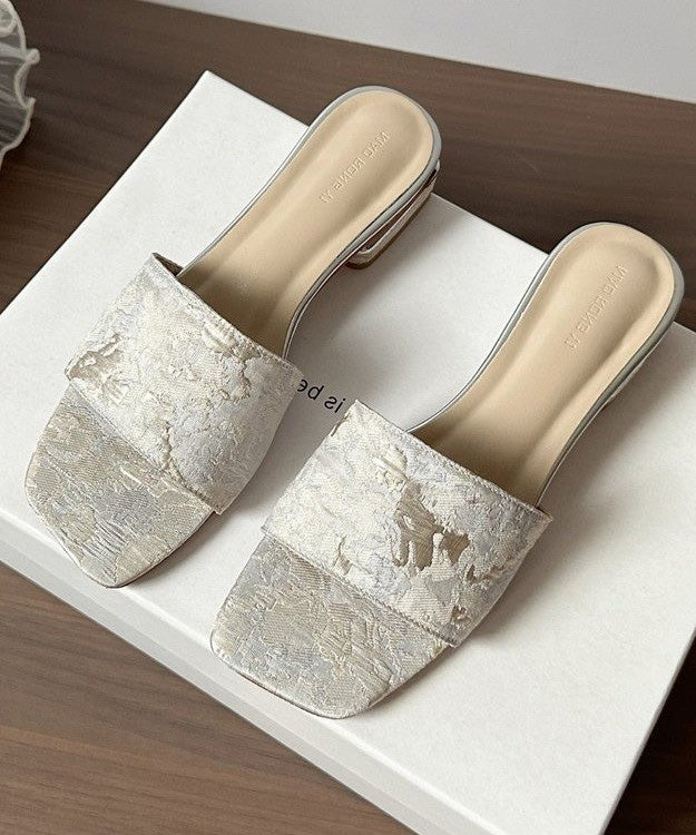 Summer New Apricot Embroidery Slide Sandals Peep Toe