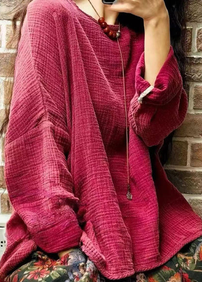 Rose O Neck Patchwork Cotton Tops Spring