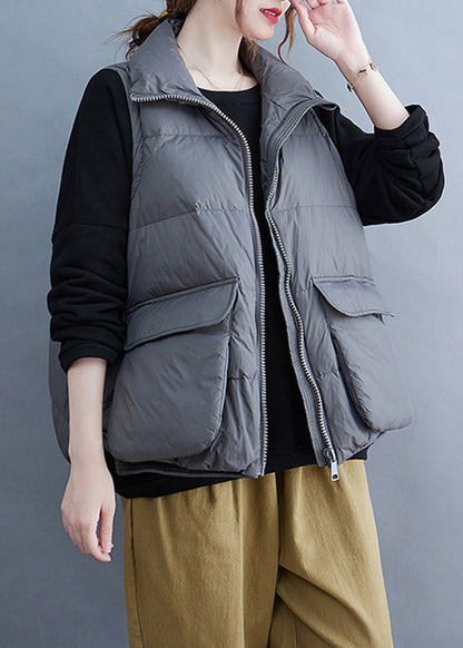 Grey Zip Up Patchwork Fine Cotton Filled Vest Sleeveless