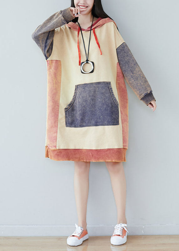 Beige Patchwork Sweatshirts Dresses Spring