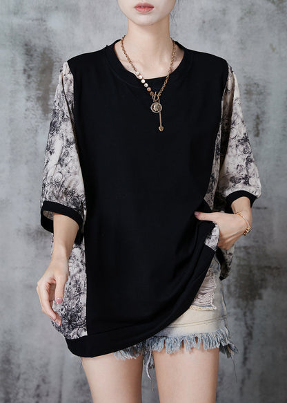 Black Oversized Patchwork Cotton Tanks Summer