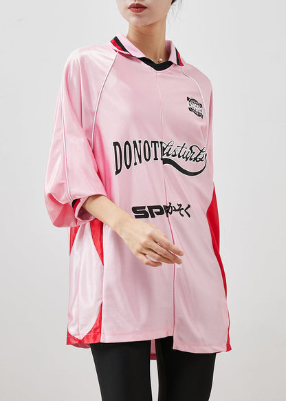 Pink Oversized Patchwork Spandex Sweatshirts Top Spring