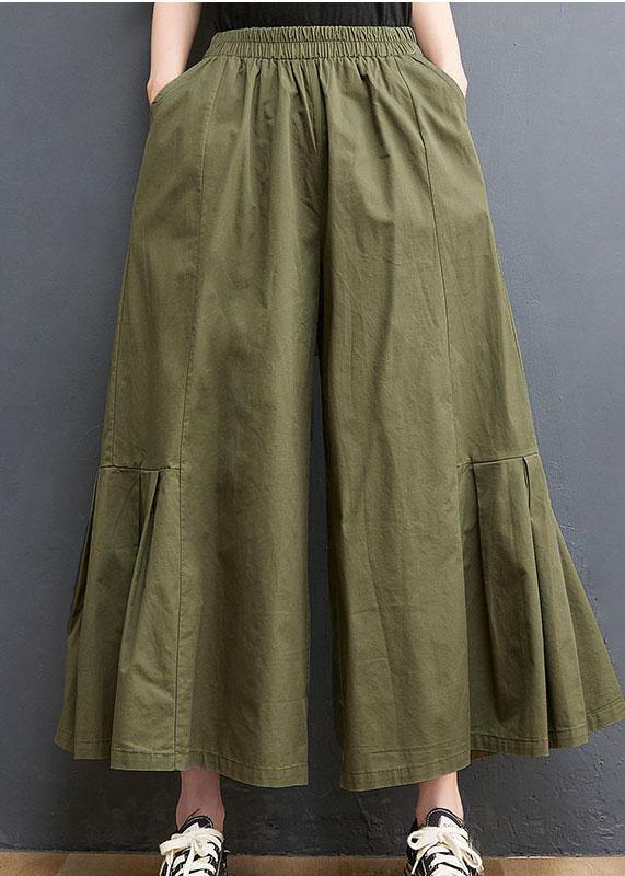 Army Green Elastic Waist Wide Leg Pants Trousers Summer Cotton