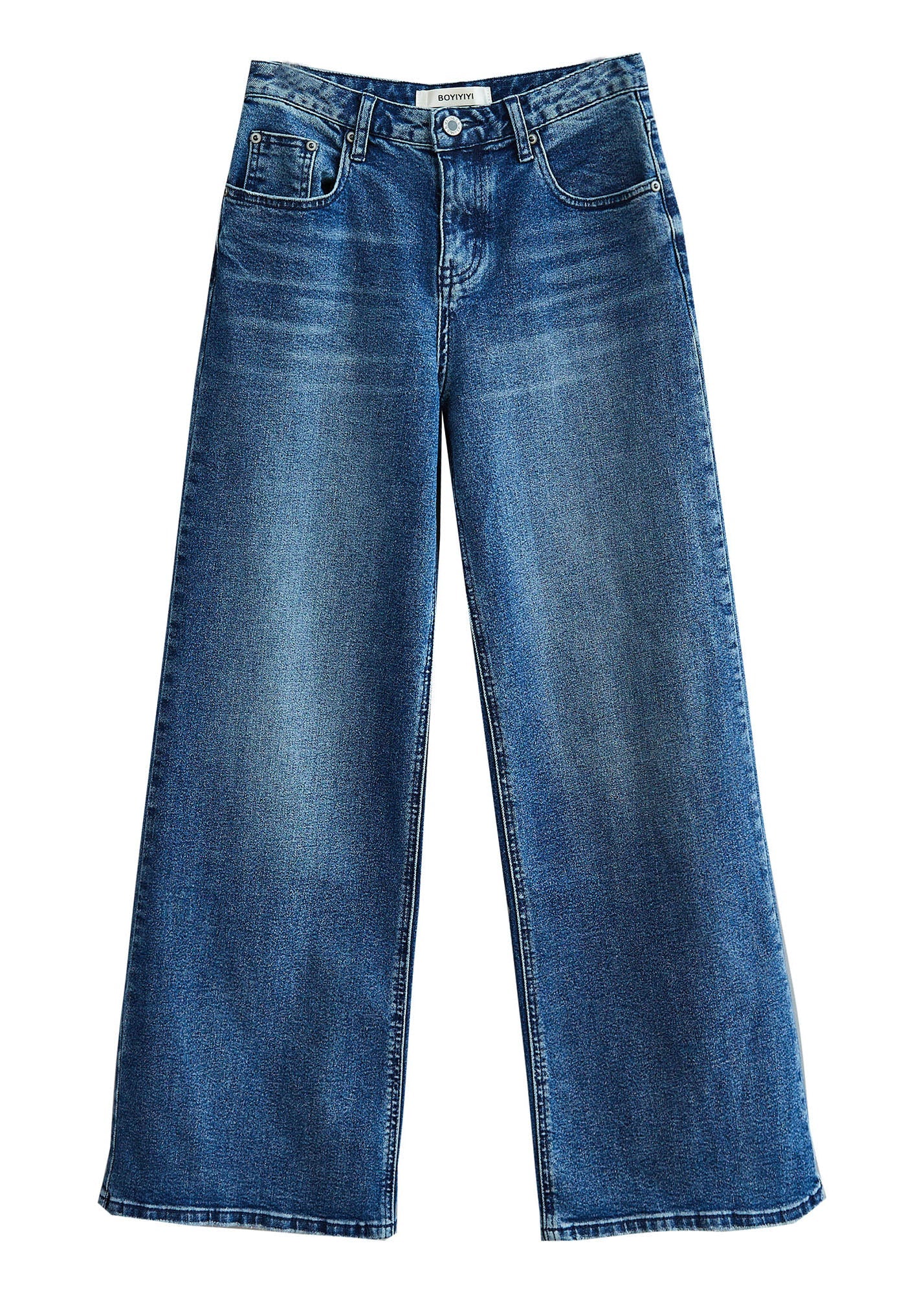Blue High Waist Denim Pants Spring