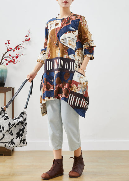 Navy Oversized Tie Dye Cotton Shirt Dress Fall