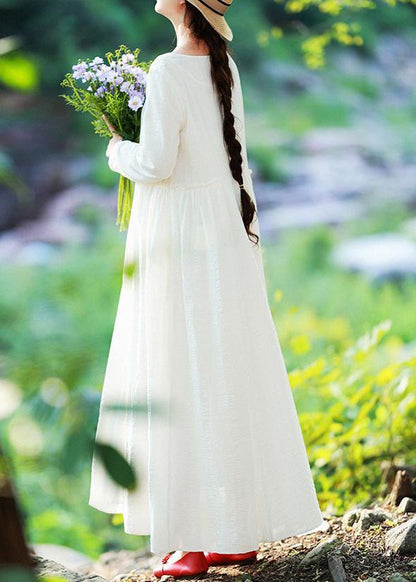 Loose O Neck Large Hem Spring Clothes Catwalk White Art Dresses