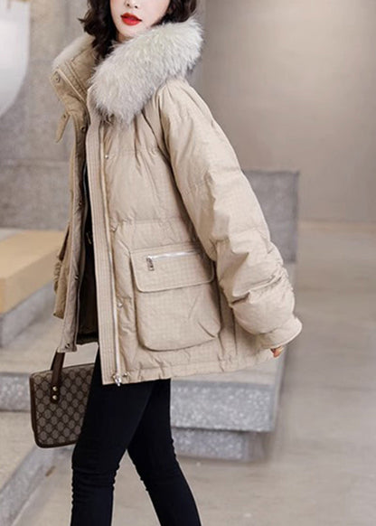 Khaki Warm Pockets Fox Collar Duck Down Coats Winter