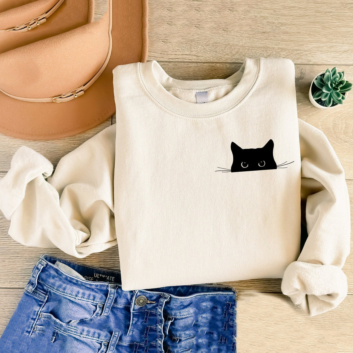 Cute Black Cat Art Print Sweatshirt elevenforest