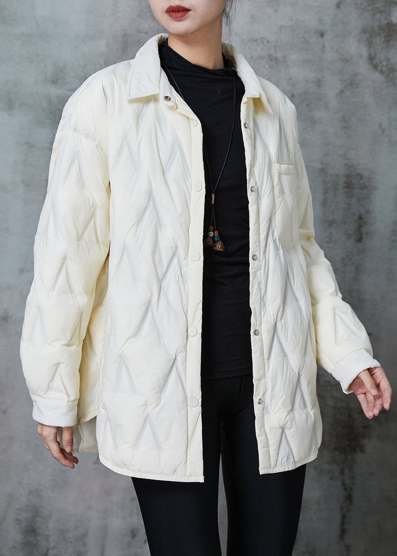 White Oversized Pocket Fine Cotton Filled Coat Winter