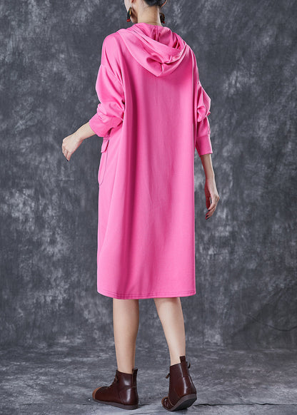 Organic Rose Oversized Pockets Cotton Sweatshirts Dress Fall