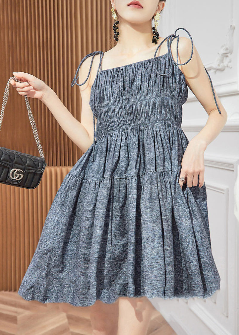 Diy Grey Wrinkled Silm Fit Cotton Mini Dress Summer