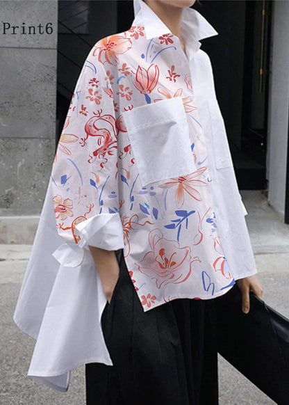Natural Yellow Flower Peter Pan Collar Low High Design Button Pockets Cotton Shirts Long Sleeve Fall