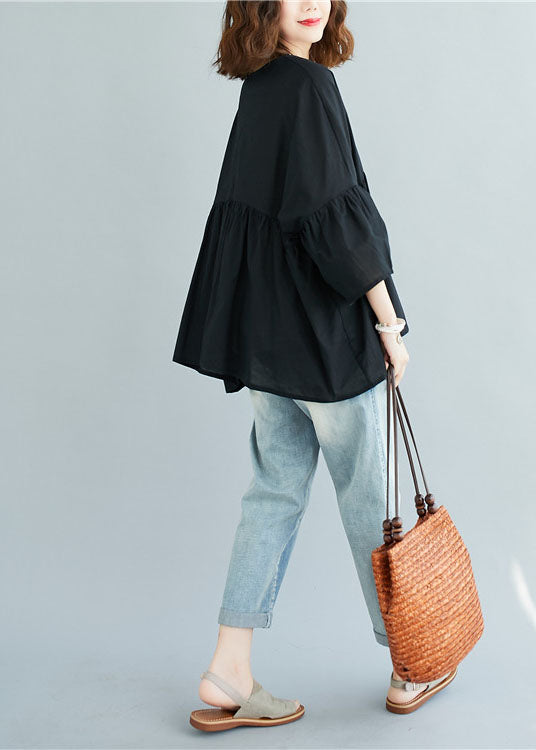 Green Feather V Neck Patchwork Asymmetrical Design Fall Top Three Quarter Sleeve