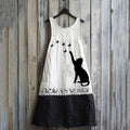 Comstylish Vintage Abstract Creative Cute Black Cat Play With Butterfly Art Linen Tank Dress