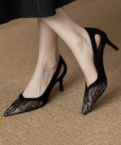 Black Hollow Out Lace Pointed Toe Stiletto High Heels