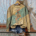 Comstylish Retro Pumpkin Man Print Casual Sweatshirt