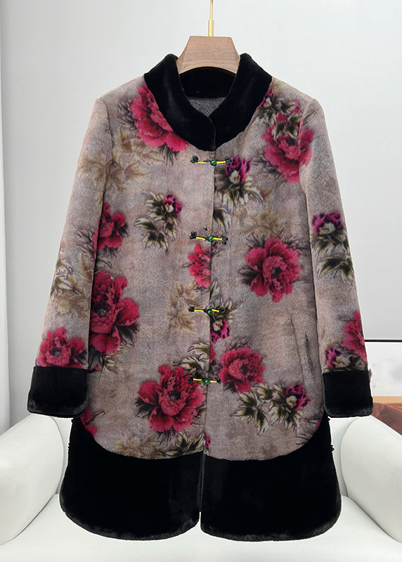 Stylish Grey Mink Velvet Print Patchwork Mink Velvet Coats Spring