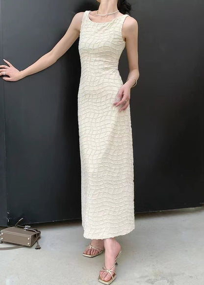 Coffee O Neck Cotton Long Dresses Sleeveless