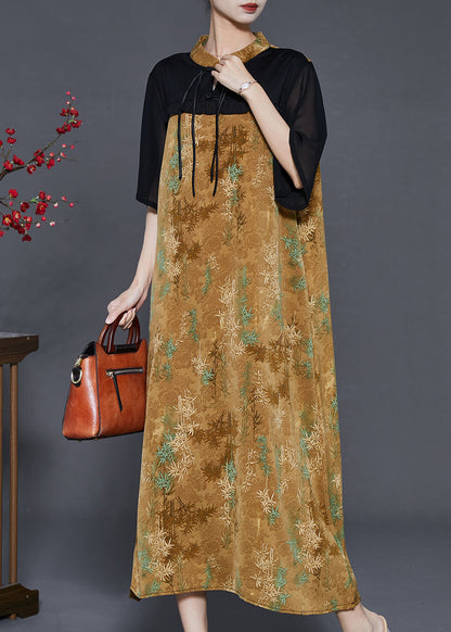 Yellow Tasseled Patchwork Chiffon Oriental Dress Summer