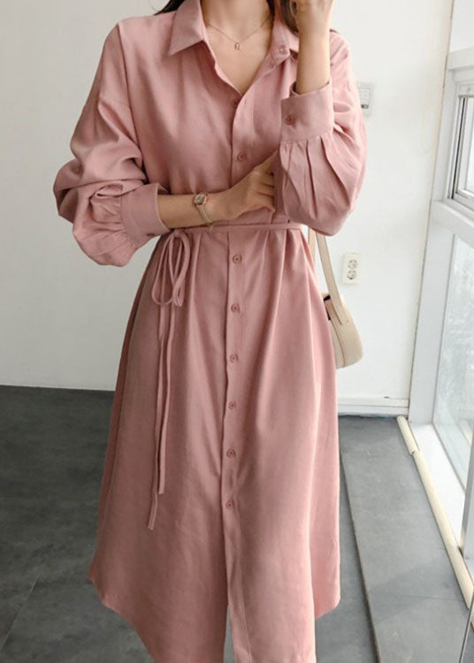 Pink Peter Pan Collar Patchwork Cotton Shirts Dress Spring
