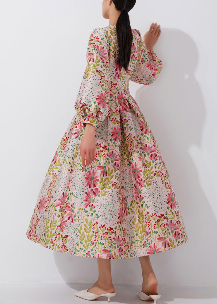 Multi O-neck Embroidered High Waist Dress Spring