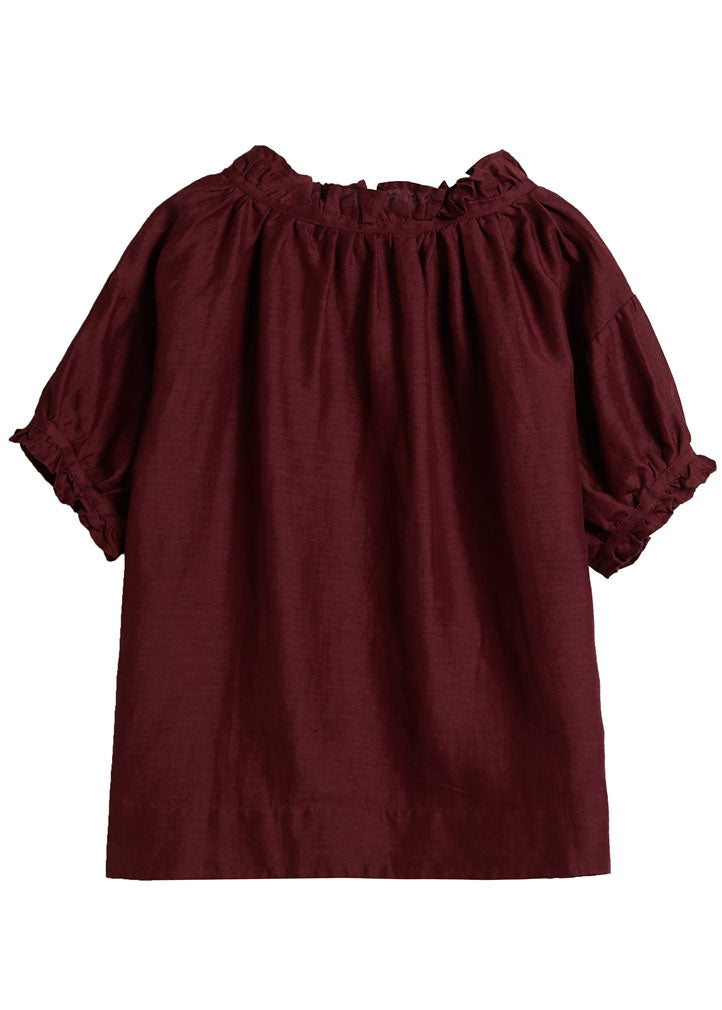 Mulberry Puff Sleeve Ruffled Linen Top