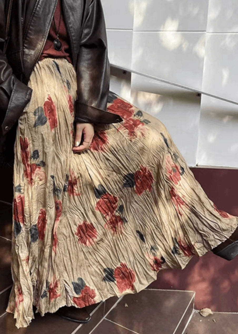 Wrinkled Print Pockets Cotton Skirt Summer