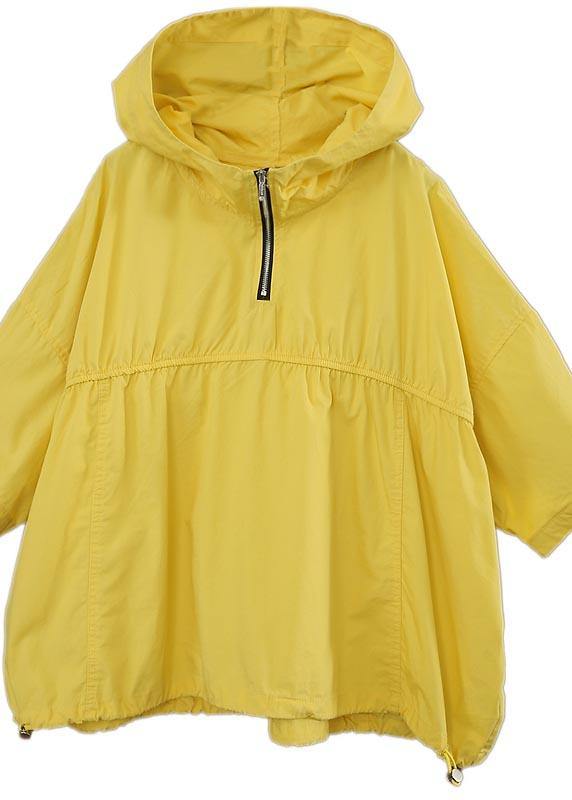 Modern Yellow Hooded Zippered Top Summer