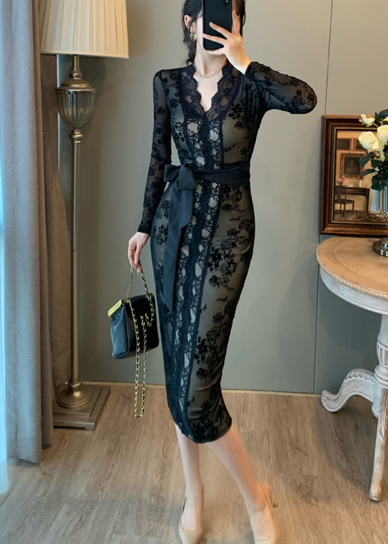 Black Tunic Lace Wraped Dress Summer