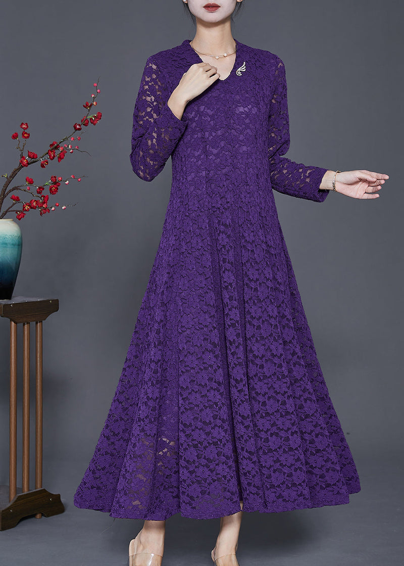 Purple Exra Large Hem Lace Robe Dresses Spring