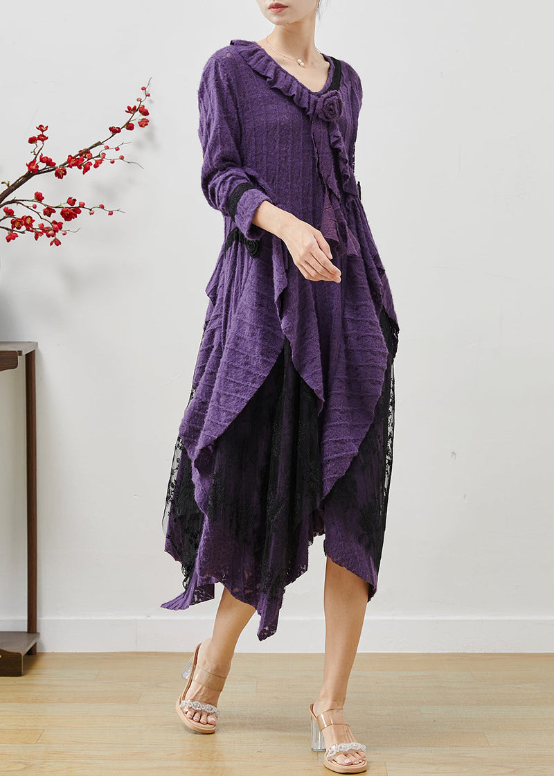 Lavender Asymmetrical Cotton Long Dresses Fall