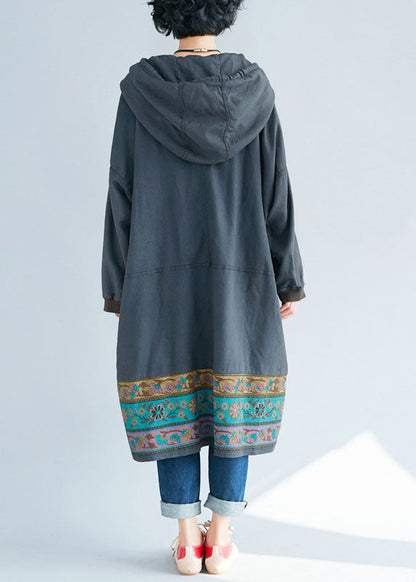 Grey Hooded Print Sweatshirts Dresses Spring