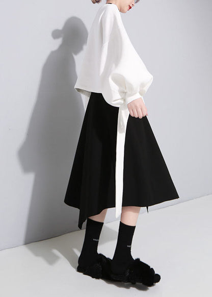 White O-neck Bow Asymmetrical Design Fall Loose Sweatshirts Top