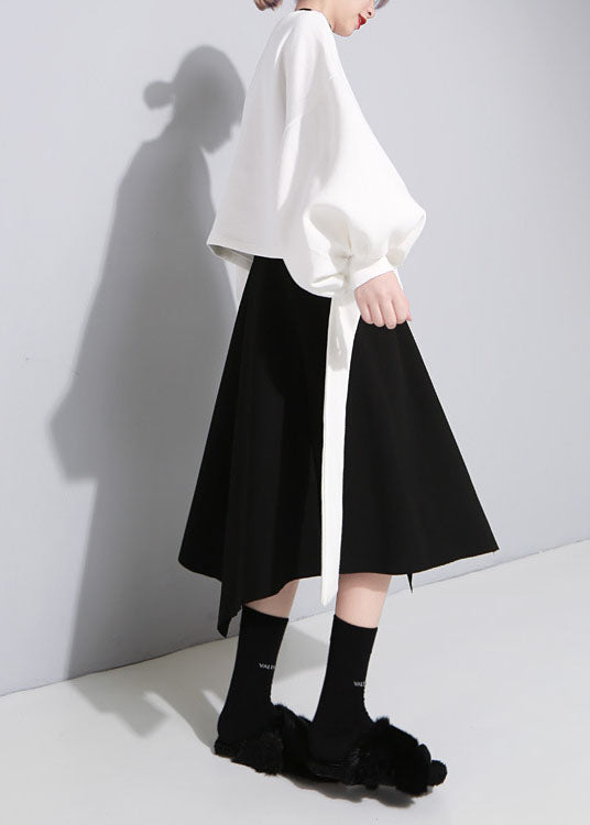 White O-neck Bow Asymmetrical Design Fall Loose Sweatshirts Top