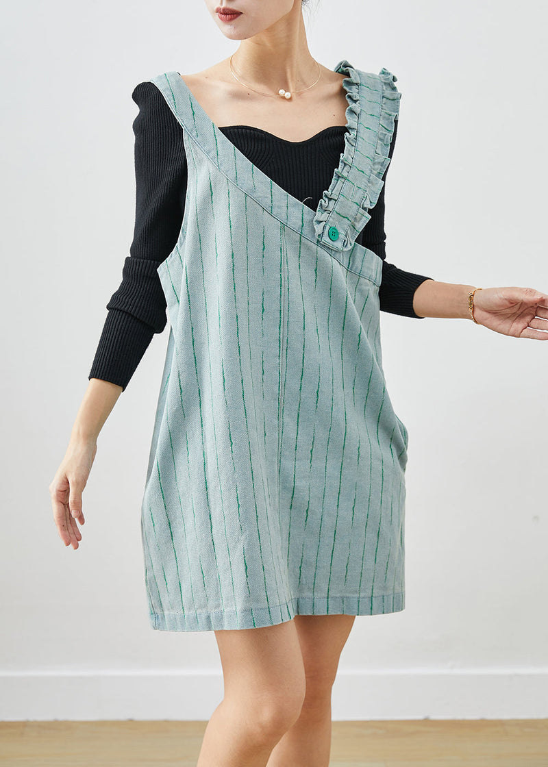 Blue Asymmetrical Cotton Strap Mid Dress Fall