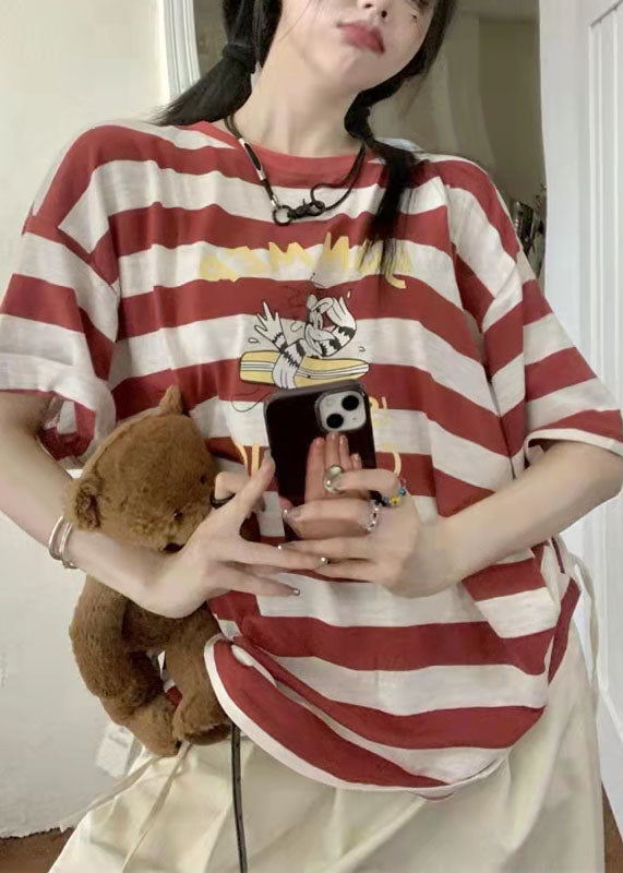 New Loose Cartoon Striped T-shirt