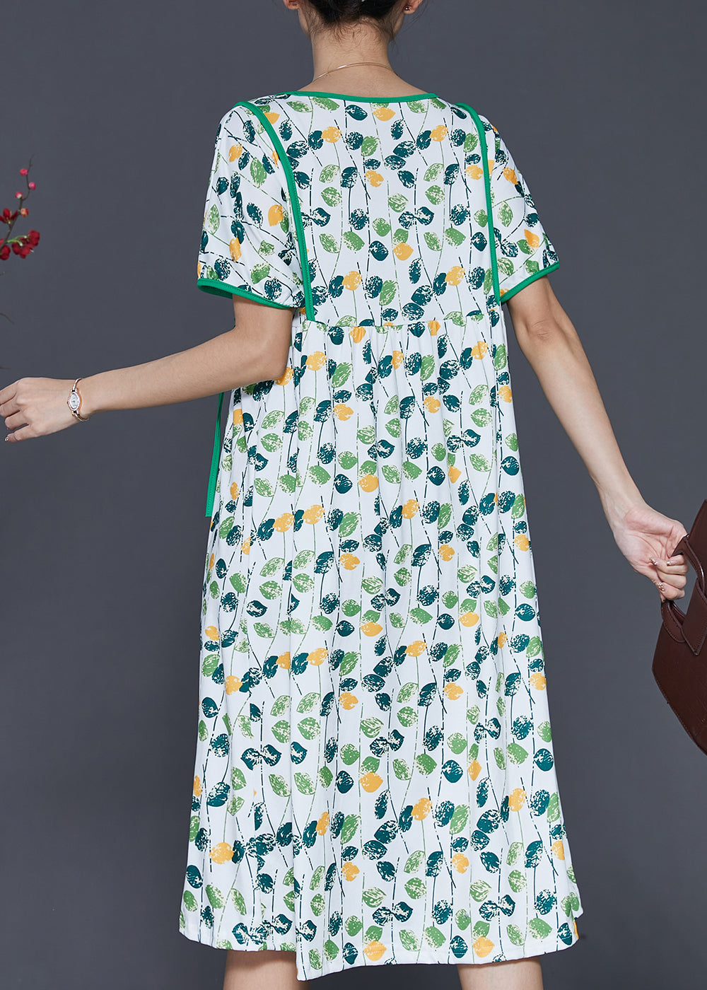 Green V Neck Print Cotton Dresses Summer