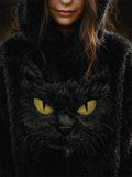 Comstylish Fuzzy Black Cat Face Cozy Plush Hoodie