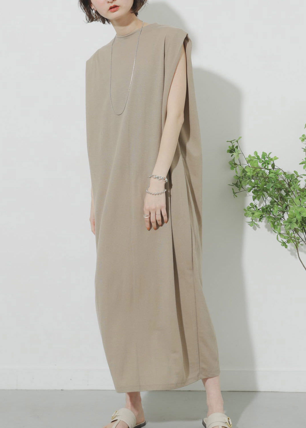 Khaki O-neck Maxi Dress Summer