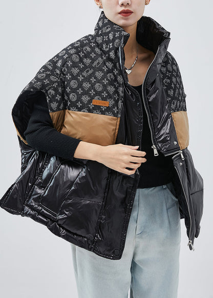 Black Zip Up Patchwork Fine Cotton Filled Vests Winter