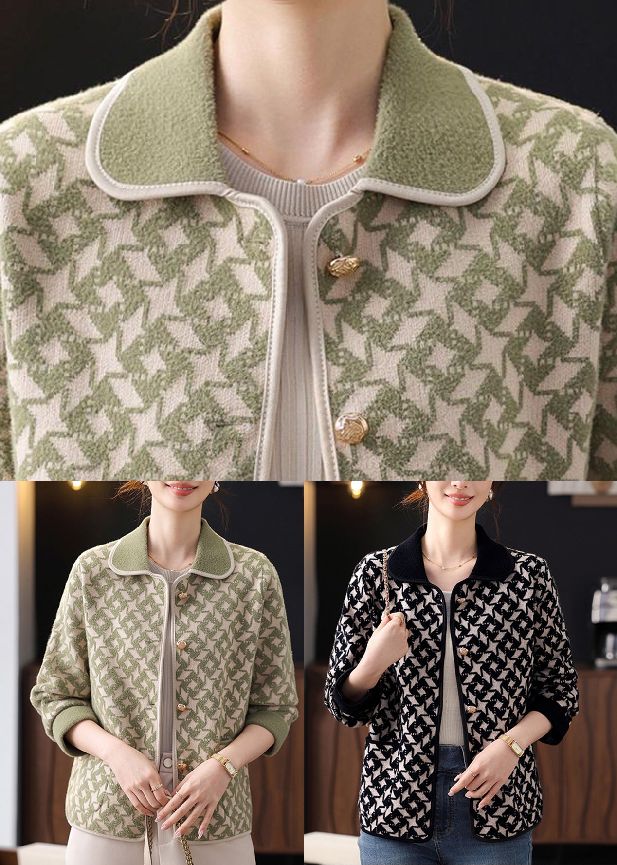 Black Knit Cardigans Peter Pan Collar Fall Fall
