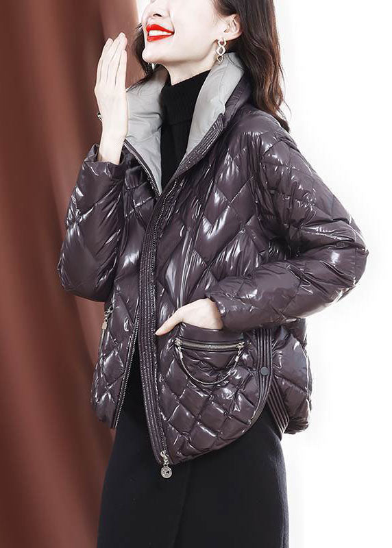 Unique Purple Zip Up Side Open Fine Cotton Filled Witner Coats