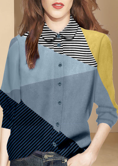 Diy Colorblock Peter Pan Collar Patchwork Striped Cotton Top Spring