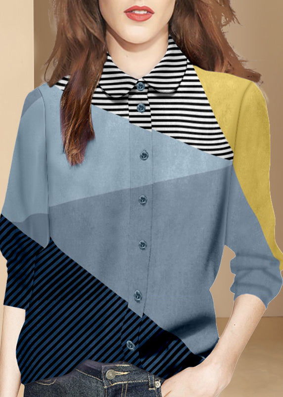 Diy Colorblock Peter Pan Collar Patchwork Striped Cotton Top Spring
