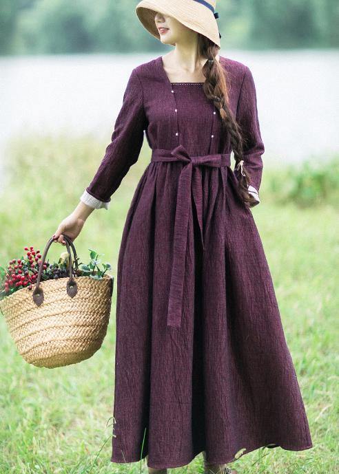 Modern Collar Wrinkled Spring Dresses Tutorials Purple Dress